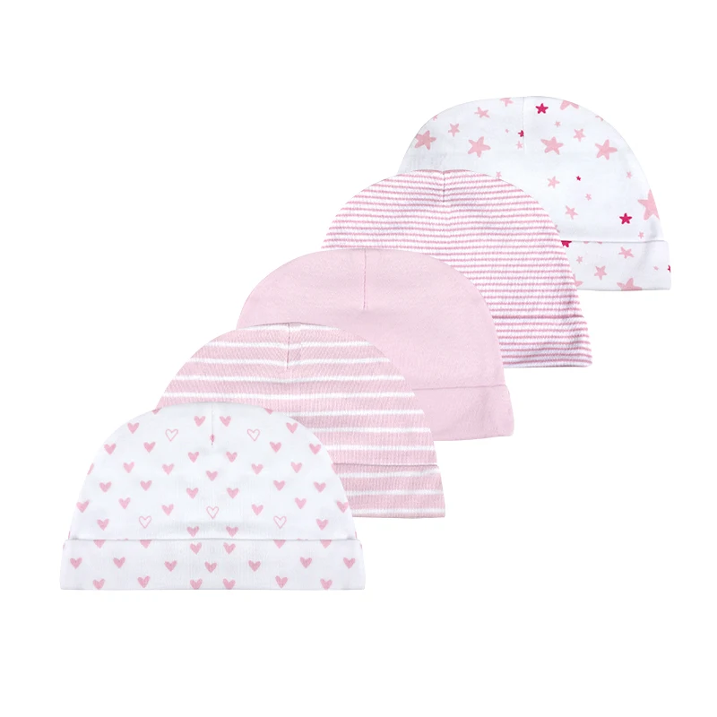Newborn 3/5Pieces Baby Boy Girls Hats Cotton Unisex Soft 0-6Months Infant Hats Solid Color Baby Accessories