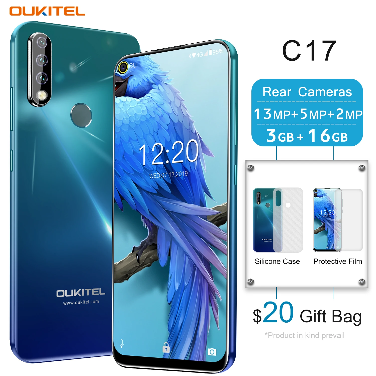 OUKITEL C17 смартфон Face ID 6,35 ''FHD 3 ГБ ОЗУ 16 Гб ПЗУ Android 9,0 MTK6763 Восьмиядерный 13 МП 4G LTE мобильный телефон