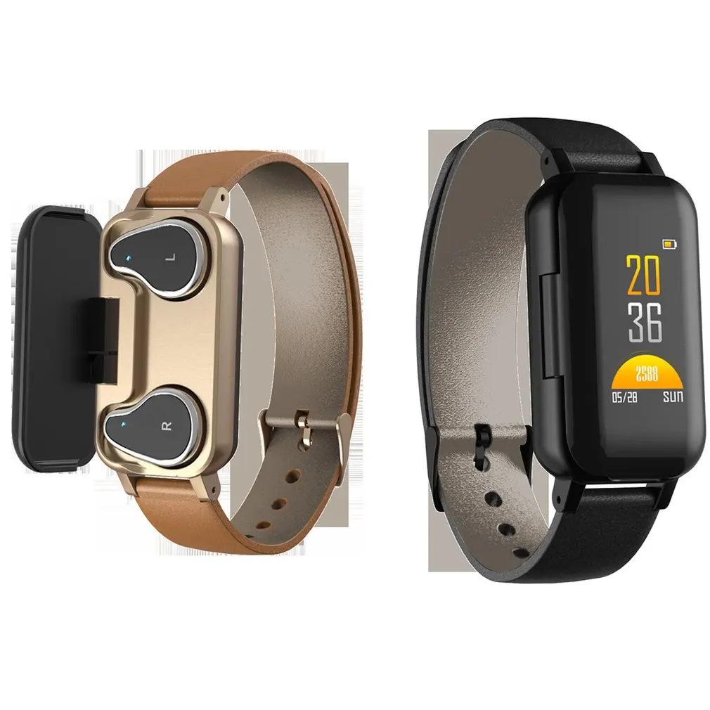 

T89 TWS Smart Binaural Bluetooth Headphone Fitness Bracelet Heart Rate Monitor Smart Wristband Sport Watch Men Women