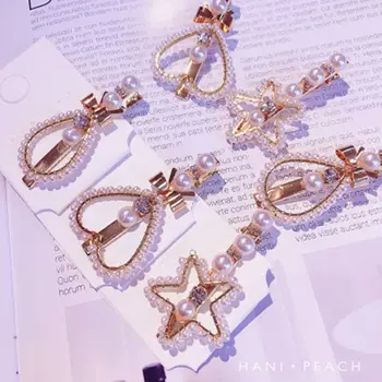 

1Pc 2019 The New Fashion Hair Clips Imitation Pearl Waterdrop Hairpin Women Pentagram Love Hair Accessories Hair Accessorie