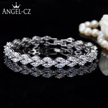

ANGELCZ Elegant Wedding Accessories High Quality Marquise Cubic Zirconia Crystal Bridal Bracelets Jewelry For Bridesmaid AB127