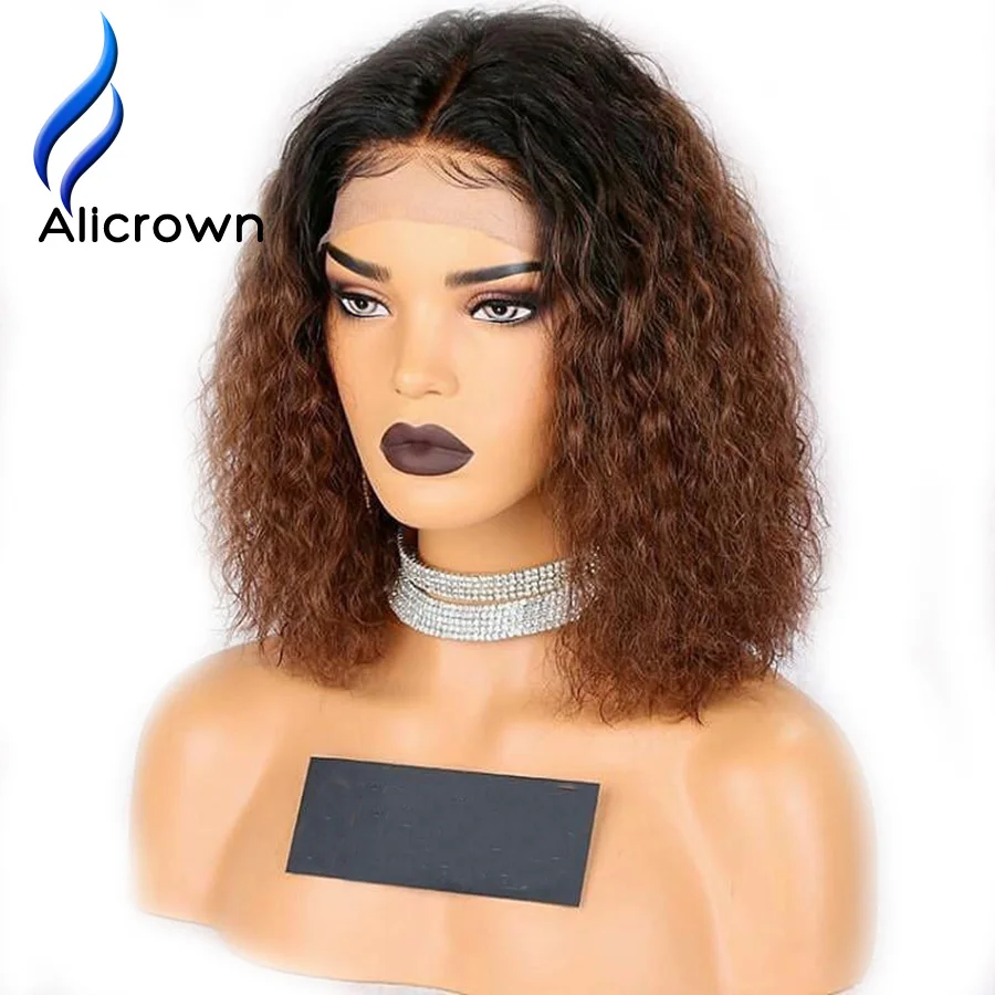 

Alicrown Curly Lace Front Human Hair Wigs for Women Brazilian 13*4 Short Bob Ombre Colored Lace Wigs with Baby Hair Non- Remy