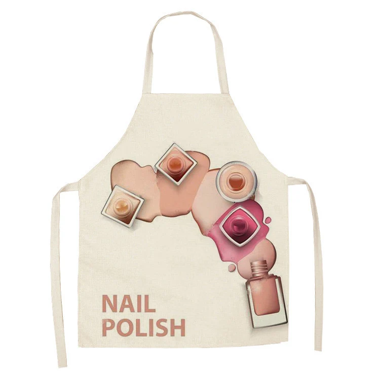 1Pcs Kitchen Apron Color nail polish bottle Printed Sleeveless Cotton Linen Aprons Men Women Home Cleaning Tools 55*68cm