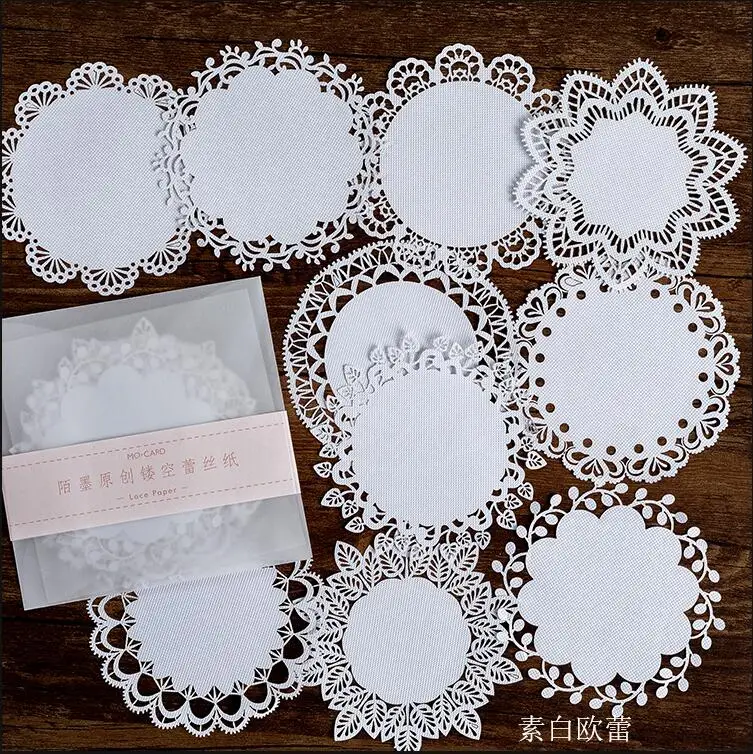 10PCS Hollow Out Lace Paper Butterfly Flower-Window Lace Retro Decorative Sticker DIY Scrapbooking Label Diary Album - Цвет: no gum