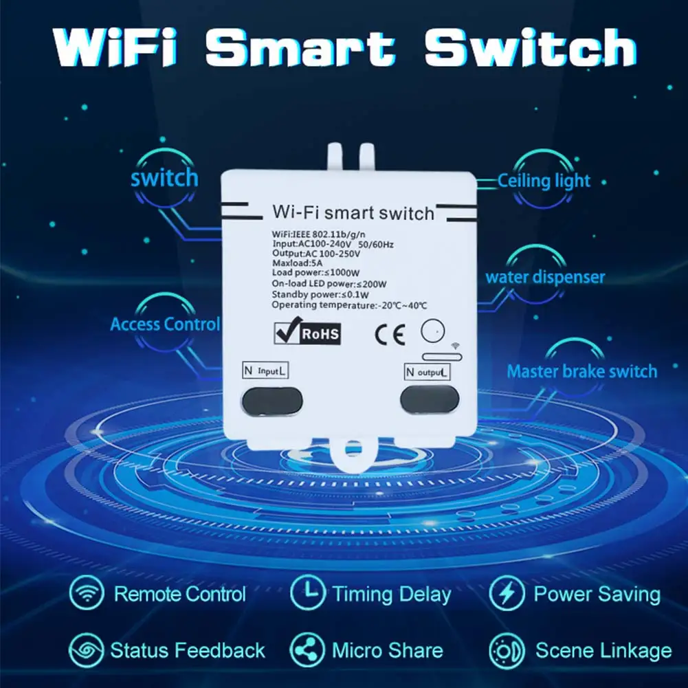 

Automation Wifi Switch Module Timer ABS Multiple Modes Single Way Easy Apply Remote Control Electric 2.4GHz Smart Home Wireless