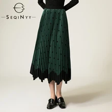 SEQINYY юбка высокого качества, весна-осень, модный дизайн, эластичная резинка на талии, плиссированная юбка миди с принтом в горошек