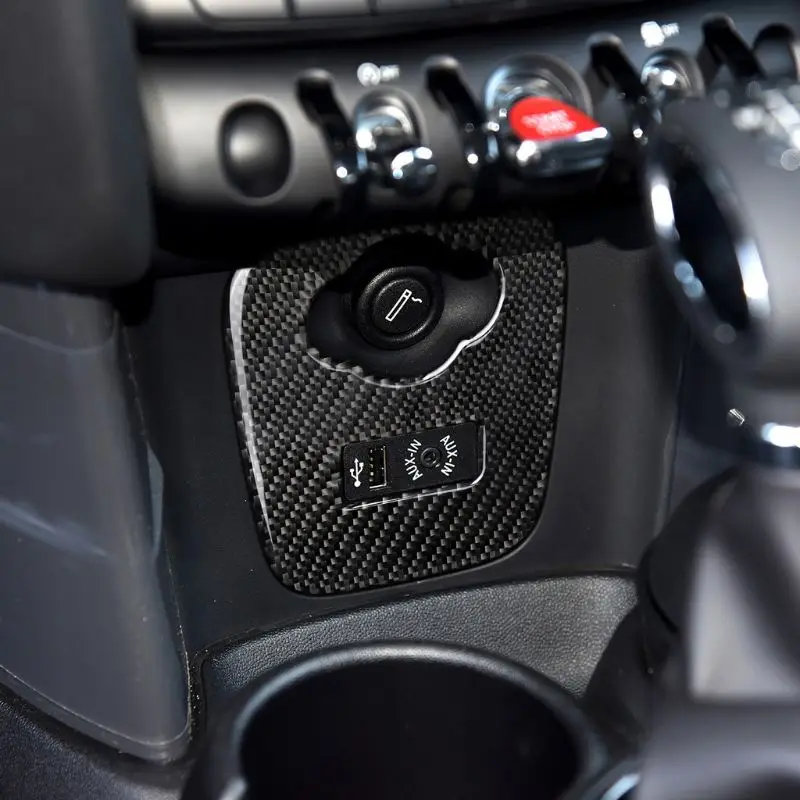 Для Mini Cooper JCW F55 F56 аксессуары для салона автомобиля из углеродного волокна прикуриватель USB AUX панель консоль крышка наклейка