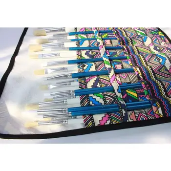 

20 Holes Canvas Brush Wrap Roll Ethnic Style Large Capacity Drawing Pencil Storage Bag