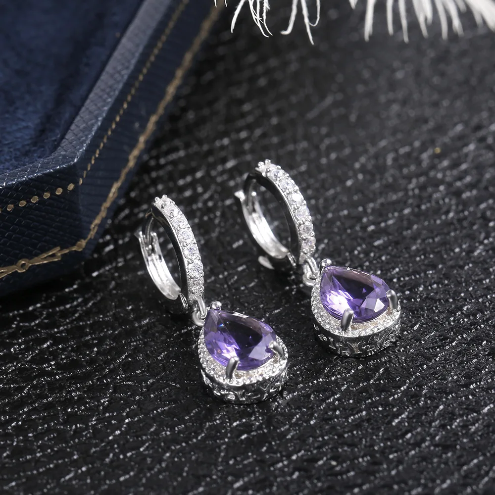 Роскошные женские хрустальные серьги с фиолетовыми камнями, модные 925 серебряные серьги-кольца, винтажные Двойные серьги для женщин