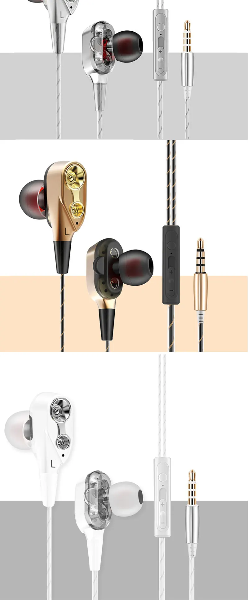 Dual Drive Stereo Wired Earphone In-ear Headset Earbuds Bass Earphones For IPhone Samsung 3.5mm Sport Gaming Headset With Mic