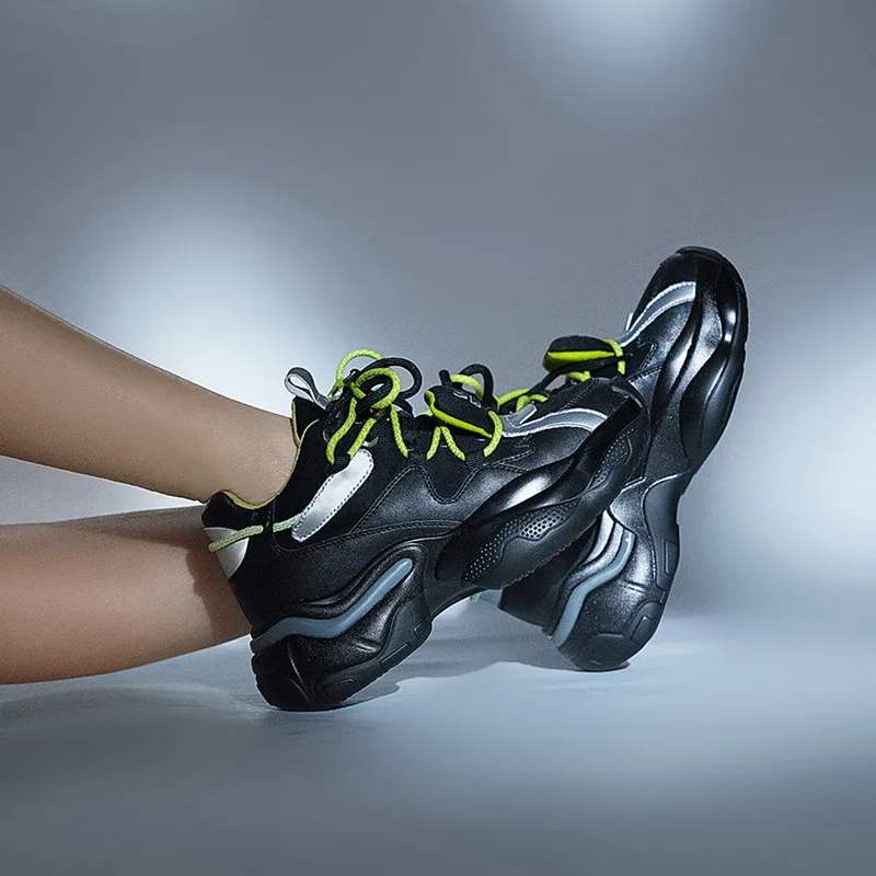 Разноцветные кроссовки на платформе; женская повседневная спортивная обувь на шнурках; женские кроссовки из натуральной кожи на плоской подошве; zapatos mujer; обувь на толстой подошве