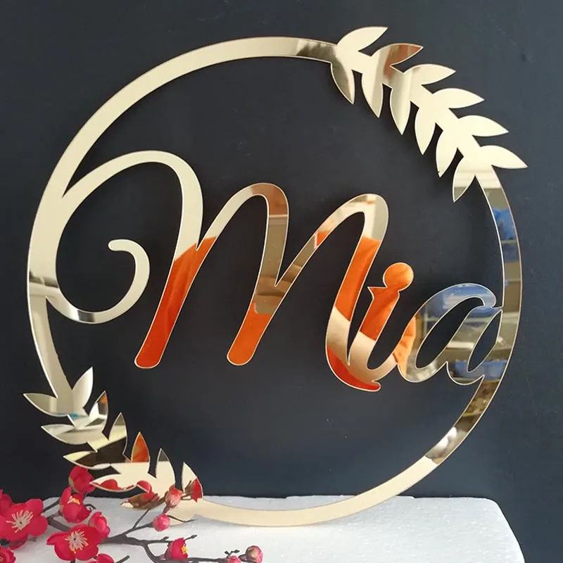 Personalized Door Sign Name Personalized Mirror Gold Wedding Name Sign Baby Shower Signature Party Room Decor Laser Cut