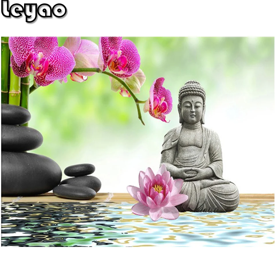 Rhinestone Painting DIY Diamond Orchids Buddha Zen diamond Embroidery 5d mosaic cross stitch home decor | Дом и сад