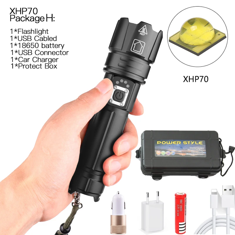 H 80000LM мощный светодиодный фонарик XHP70 фонарик USB зарядка светодиодный фонарь с зумом lanter 1*26650 батарея для кемпинга Велоспорт лампа - Испускаемый цвет: H