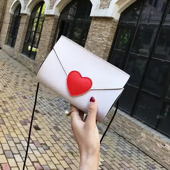 

New fashion red heart mobile phone bag shoulder messenger cartoon cute small bag simple diagonal bag girl small square bag