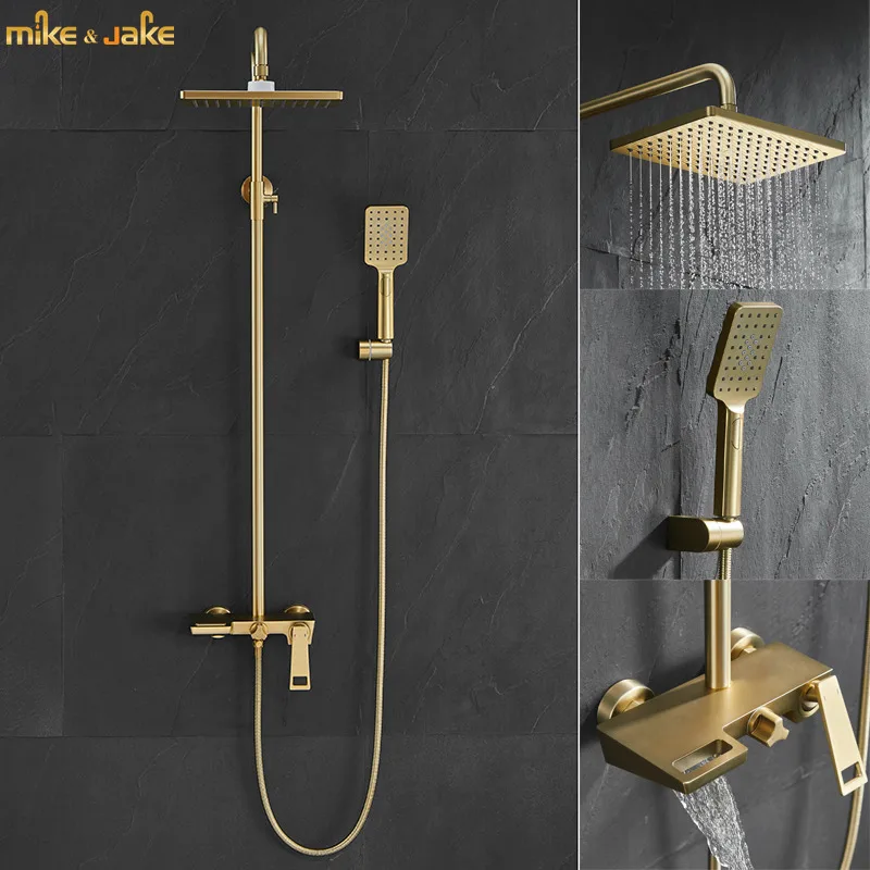 

Роскошный Матовый золотистый смеситель для душа, большой плоский душевой кран с дождевой полкой, матовый золотой кран для ванны, тропический душ