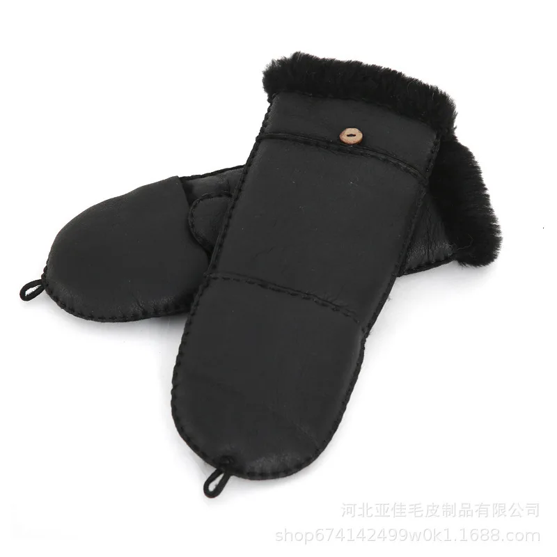 black Трендовые женские перчатки на пол пальца, зимние теплые перчатки для сенсорного экрана, кожаные теплые флисовые перчатки для вождения, перчатки для женщин - Цвет: black