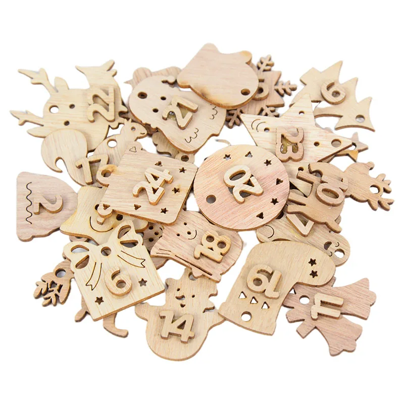 1-24 Numbers Christmas Advent Calendar Wooden Pendant Xmas Gift Bags Number Label Calendar Countdown Hanging Tags 2024 New Year