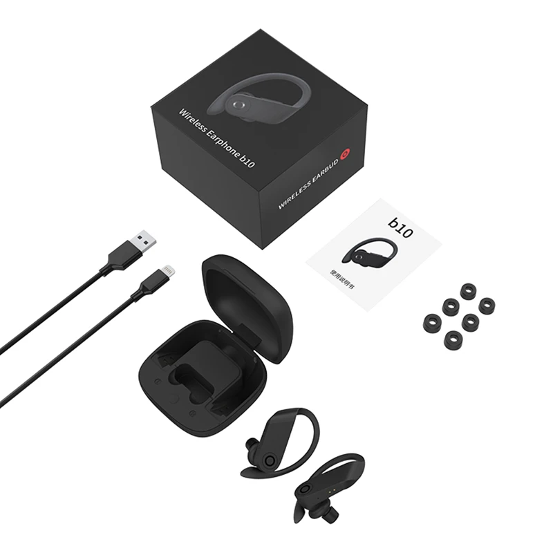 B10 настоящие беспроводные наушники Bluetooth 5,0, спортивные наушники с Ушными крючками, водонепроницаемые наушники, Беспроводная зарядка, стерео гарнитура PK Q62