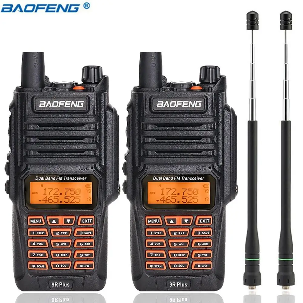 2 шт. BaoFeng UV-9R Plus Водонепроницаемая рация 8 Вт Мощный 136-174 МГц и 400-520 МГц двухдиапазонный Портативный 10 км длинный ранг радио - Цвет: add AR-775 Antenna