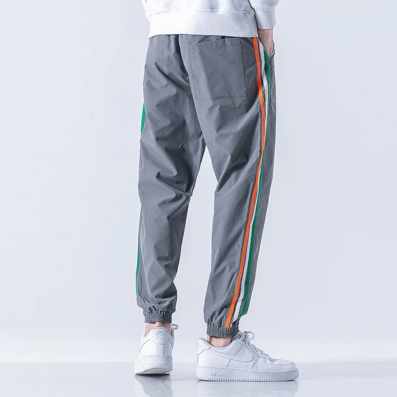 Трендовые мужские брюки с боковой полосой Pantalones Hombres с эластичной талией Черные Серые M-3XL брюки