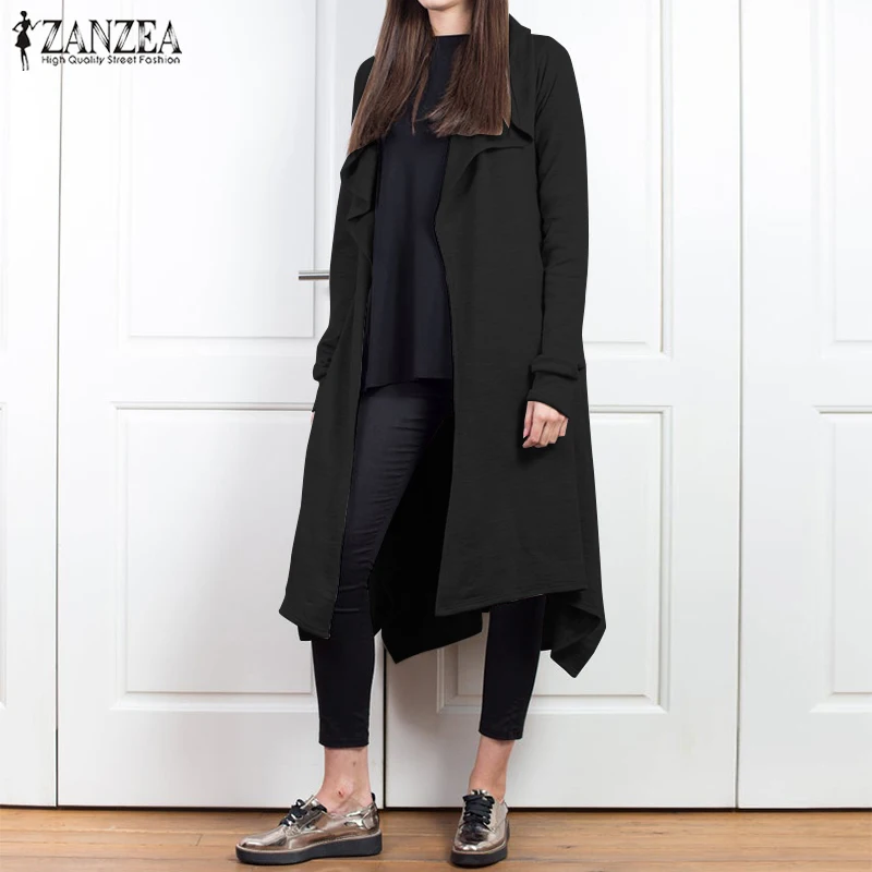 discount Women Hoodies Long Cardigan ZANZEA 2019 Autumn Irregular Outerwear Winter Casual Solid Hooded Long