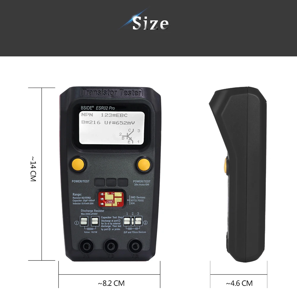 BSIDE ESR02 Pro Transistor Tester Digital Multimeter Diode Triode Resistor Capacitance Inductance MOSFET NPN Triac MOS Detector digital multimeter,transistor tester,multimeter tester