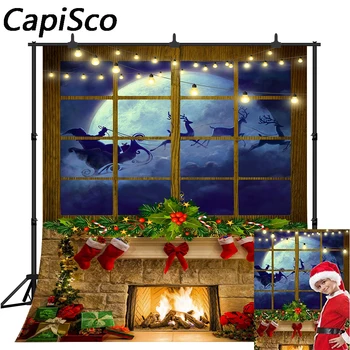 

Capisco photography backdrops Merry Christmas Happy New Year Fireplace Santa Claus Christmas Tree Photo Background Studio Prop