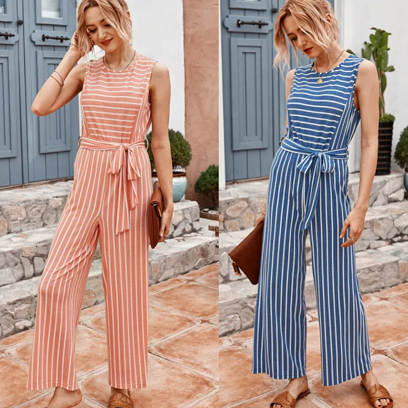 

Summer Fashion Lifestyle Women's Wear Adult Women Stripe Loose-fitting Jumpsuit Vest Casual Wear
