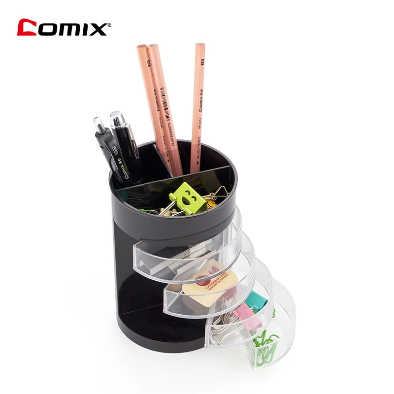 

Comix Creative Plaid Desktop Pen Holder Multifunction Desk Storage Box Round Pen Pencil Holder Student Office School Supplies
