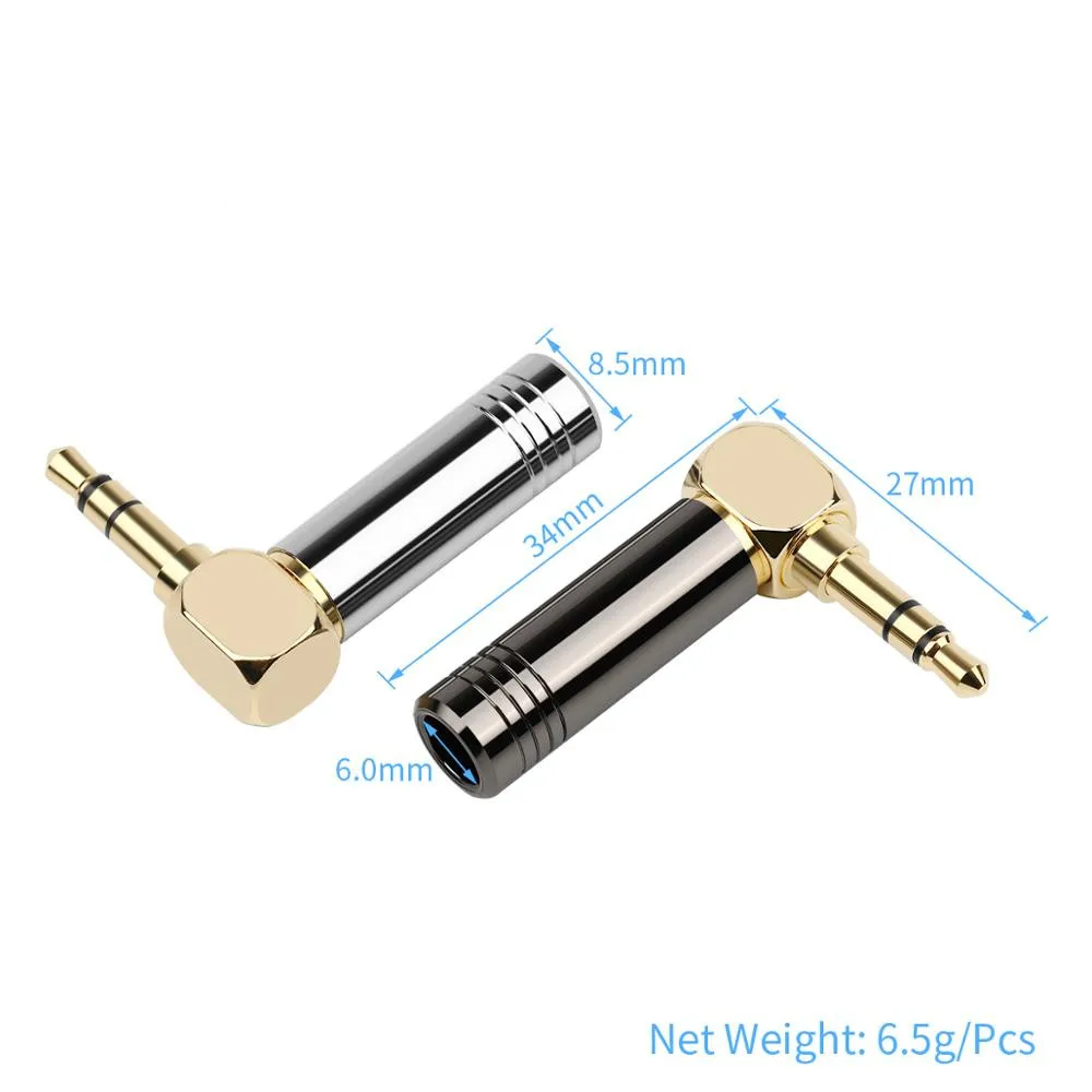 6PCS 3 5mm Stereo Audio Jack 3 Poles Metal Adapter Earphone Right Angle Bend Plug Bright Aluminum Shell Headphone Connector