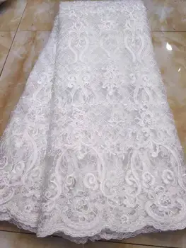 

2020 high quality French Nigerian sequins net lace,African tulle mesh sequence lace fabric for party dress 5yards/lot white