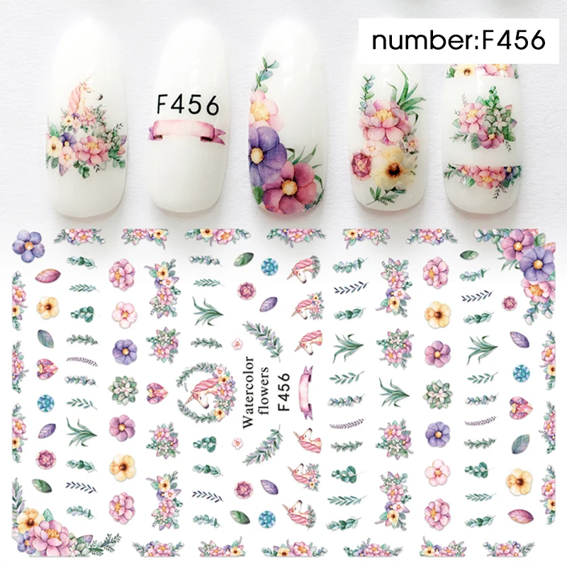 HNUIX, 1 шт., 3D слайдер для ногтей, наклейка, летнее Радужное перо, фламинго, наклейки, клей, маникюр, кончики, дизайн ногтей, украшения - Цвет: F456