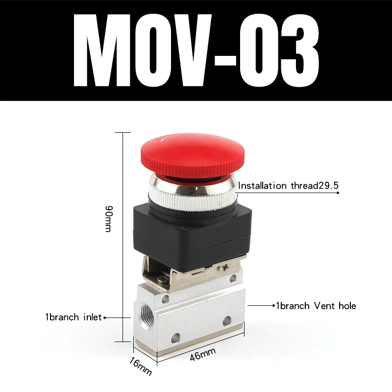 Mov-02, пневматический клапан, ручной клапан, воздушный клапан, переключатель, воздушный клапан управления, кнопка клапана, роликовый ход, предельный механический клапан, MOV-01 - Цвет: MOV-03