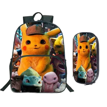 

Beautiful Pokemon Detective Pikachu Backpack Boys Girls Fashion Colourful Pattern School Rucksack with Fashion Pencil Case