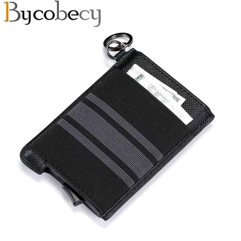 

Bycobecy Anti Rfid Credit Card Holder Case Men slide Leather id Card Holder Bank Aluminium Metal Wallet Creditcard Bag popwallet