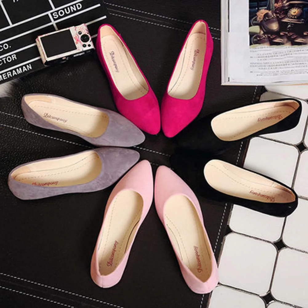 Zapatos planos antideslizantes para Mujer, mocasines negros de ante de imitación, bailarinas, talla 36-40