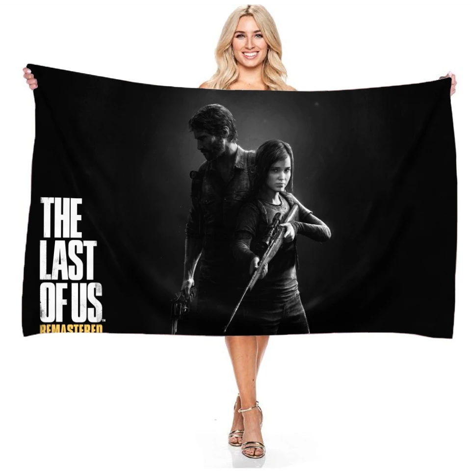 

Black The Last of Us Game Pattern Beach Towel Bath Towels Swimming Towel Adult Kids Outdoor Camping Picnic Blanket Birthday Gift