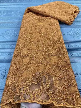

African Lace Fabric 2020 gold High Quality Lace Nigerian Lace Fabric With sequins Tulle French Lace For Women Dress