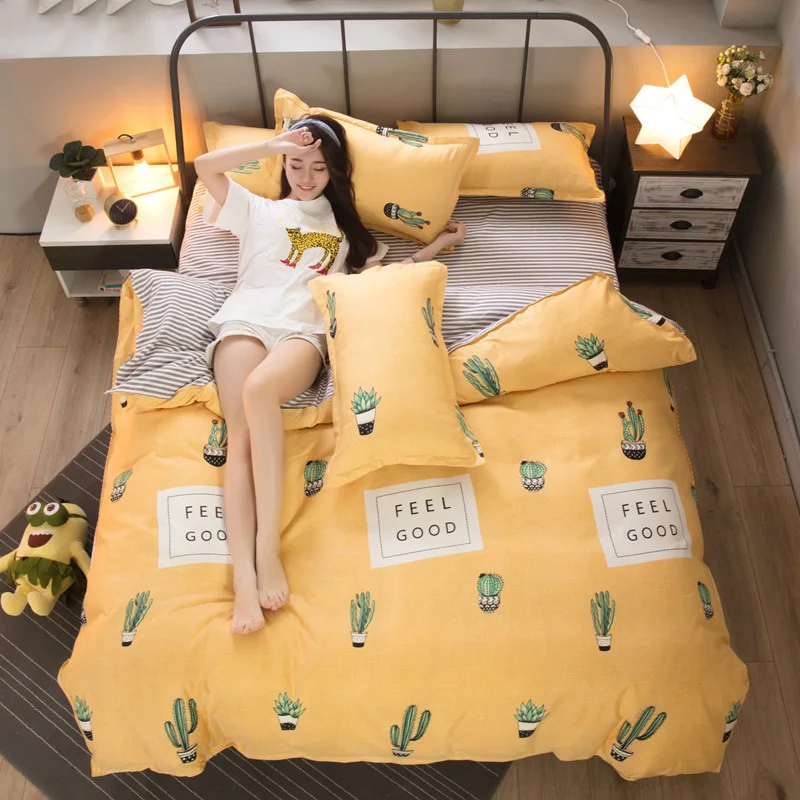 Yellow cactus OLOEY, осенне-зимнее плотное постельное белье, Комплект постельного белья с рисунками из мультфильмов, милый комплект пододеяльников, простыня, пододеяльник, Комплект постельного белья - Цвет: Yellow cactus
