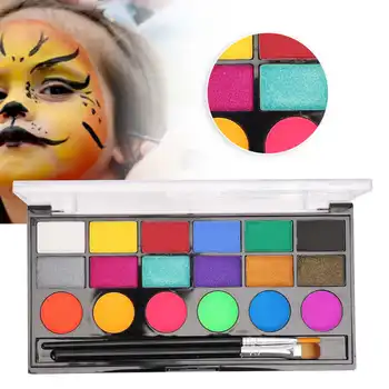 

18 Colors Professional Water Soluble Face Paint Pigment Body Painting Brush DIY Cosmetic Face Body Makeup Paint Tool Halloween