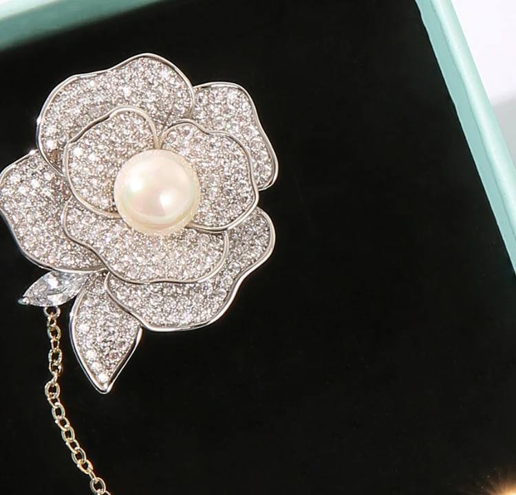 Neoglory Zircon And Pearl Roses Creative Pins Luxury Brooches For Women Fantastic Accessories Valentine's Day Gift For Lover