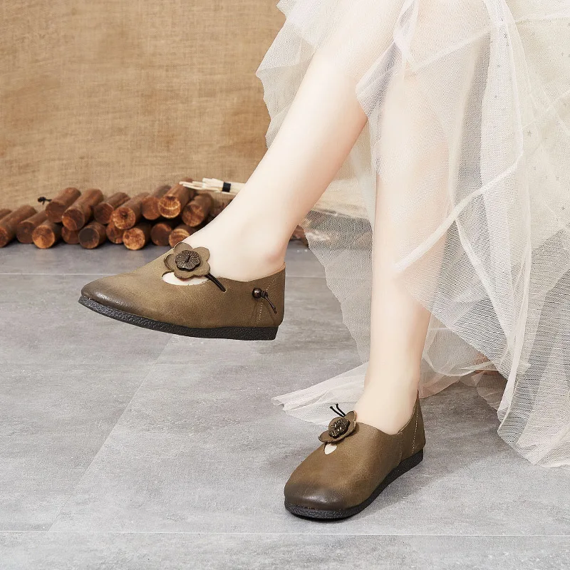 

2019 Autumn New Style WOMEN'S Shoes round-Toe Genuine Leather Mom Shoes Soft Bottom Ethnic-Style Origional Handmade Retro Wenzho