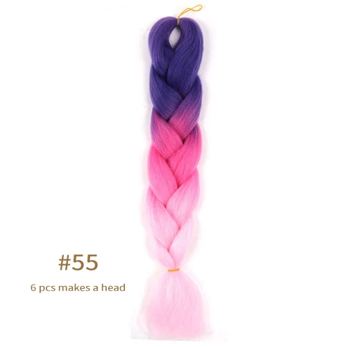 Synthetic jumb Braids Ombre Braiding Hair Extension Box Braid Hair Pink Purple Yellow Golden Colors hair 24inch kanekalons hair B55