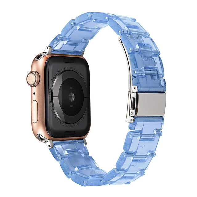 Resin strap for apple watch band 7 44mm 40mm 42mm 38mm 41 45mm correa transparent Loop watchband for iwatch 7 6 se series 5 4 3 Transparent Blue