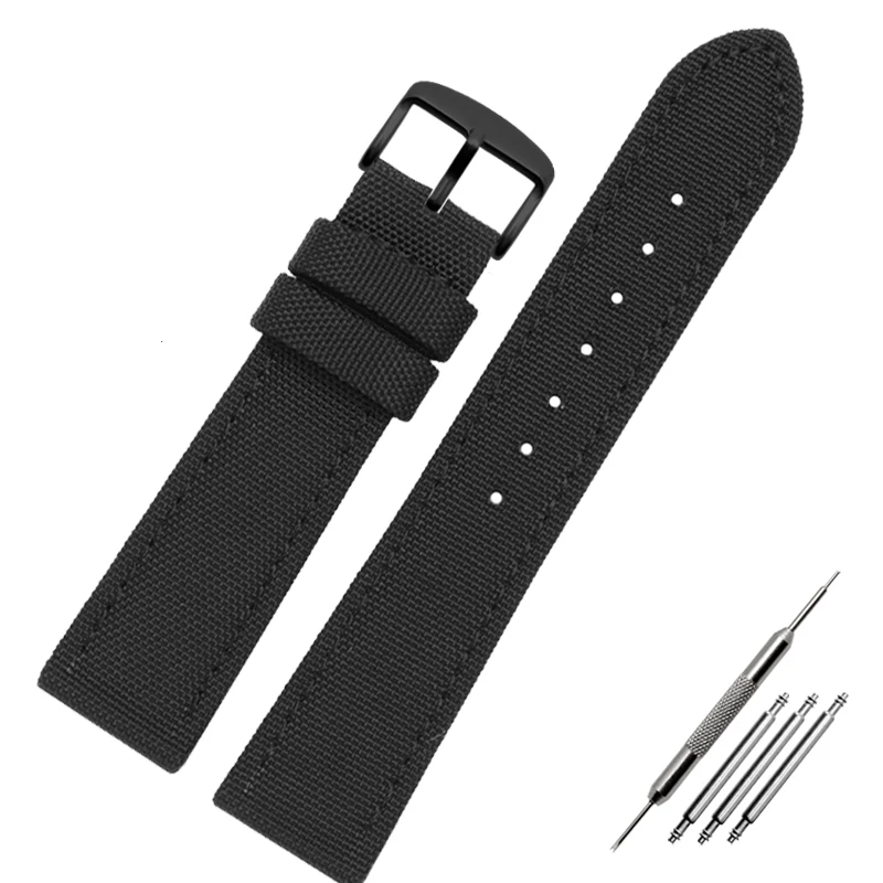 Durable Canvas Leather Bottom Watch Band Replacement - Nylon Strap, Various Sizes