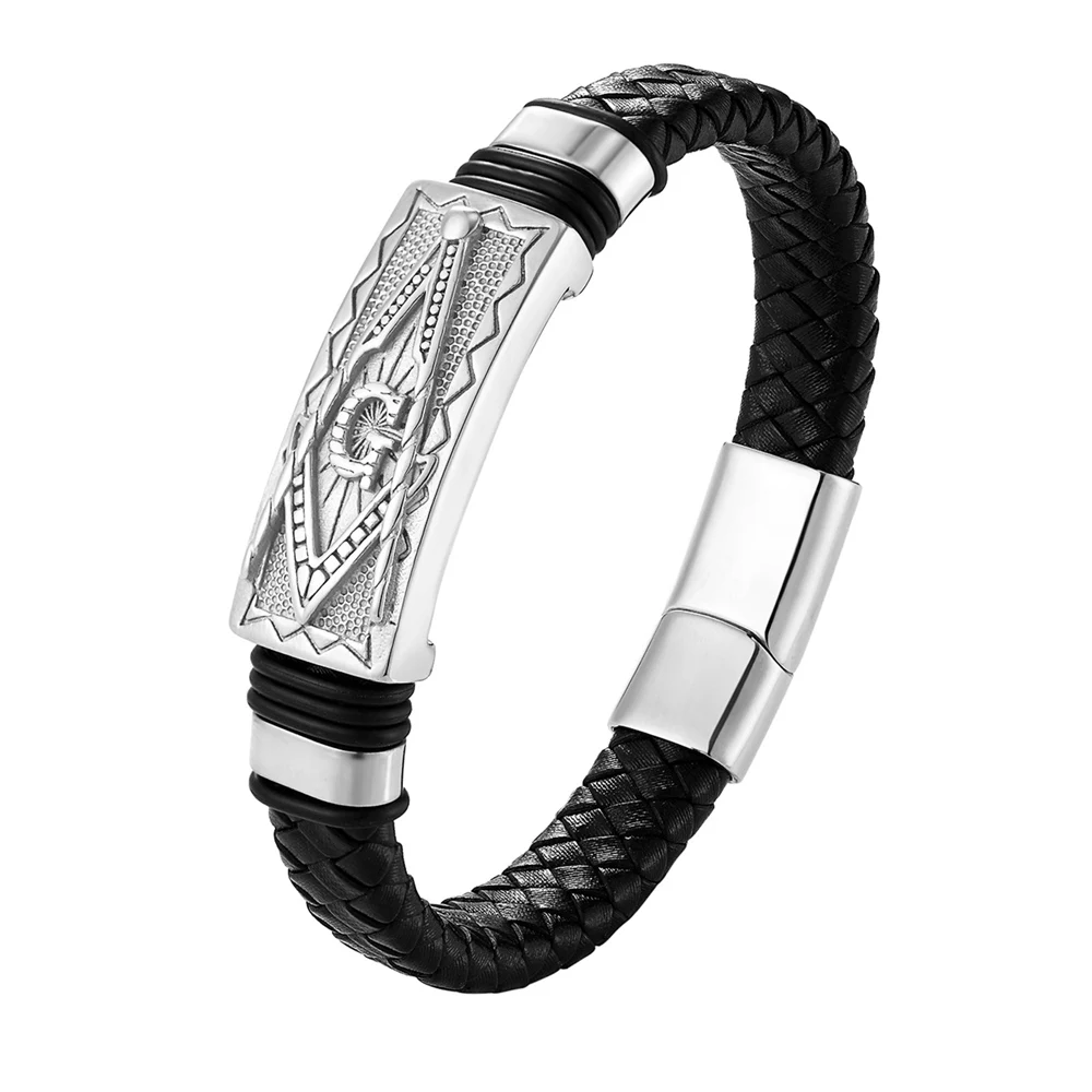 Fashion Genuine Leather Bracelet Gold Color Easy Hook Totem/Geometric Pattern Luxury Jewelry for Birthday Blessing Gift Pulseira