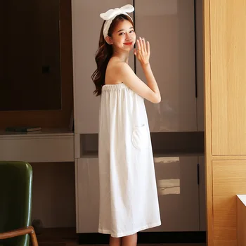 

BEIYAYAN Home Bathroom Bath Towel Towelling Bathrobe Textile Comfortable Soft Velcro Nightgown Pajamas Bathrobe Ladies Cotton