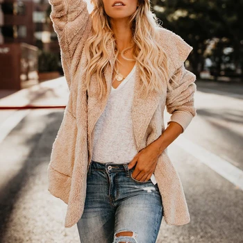 

Women Coat Winter Autumn Ladies Warm Plush Padded Coat With Pocket Jacket Warm Plush Thickened Pocket Coat