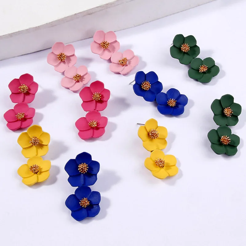 

2019 New Design Fashion Jewelry Elegant Double Flower Mixed Color Earrings For Women Girl Beach Party Earring for woman ES585